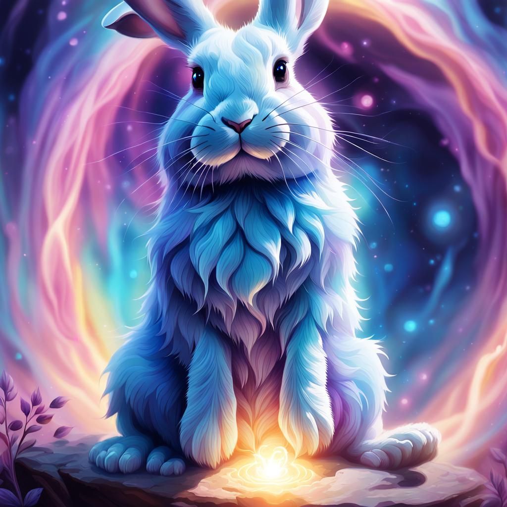 Bunny in Aura Core: a Watercolor Fantasy Illustration
