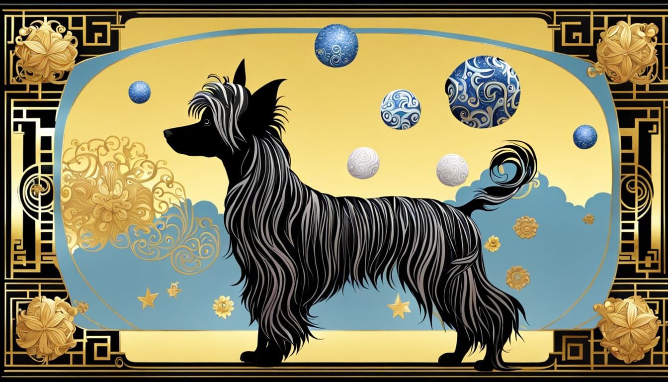 Ethereal Gold Crested Dog in Star Wars Inspired Art Nouveau