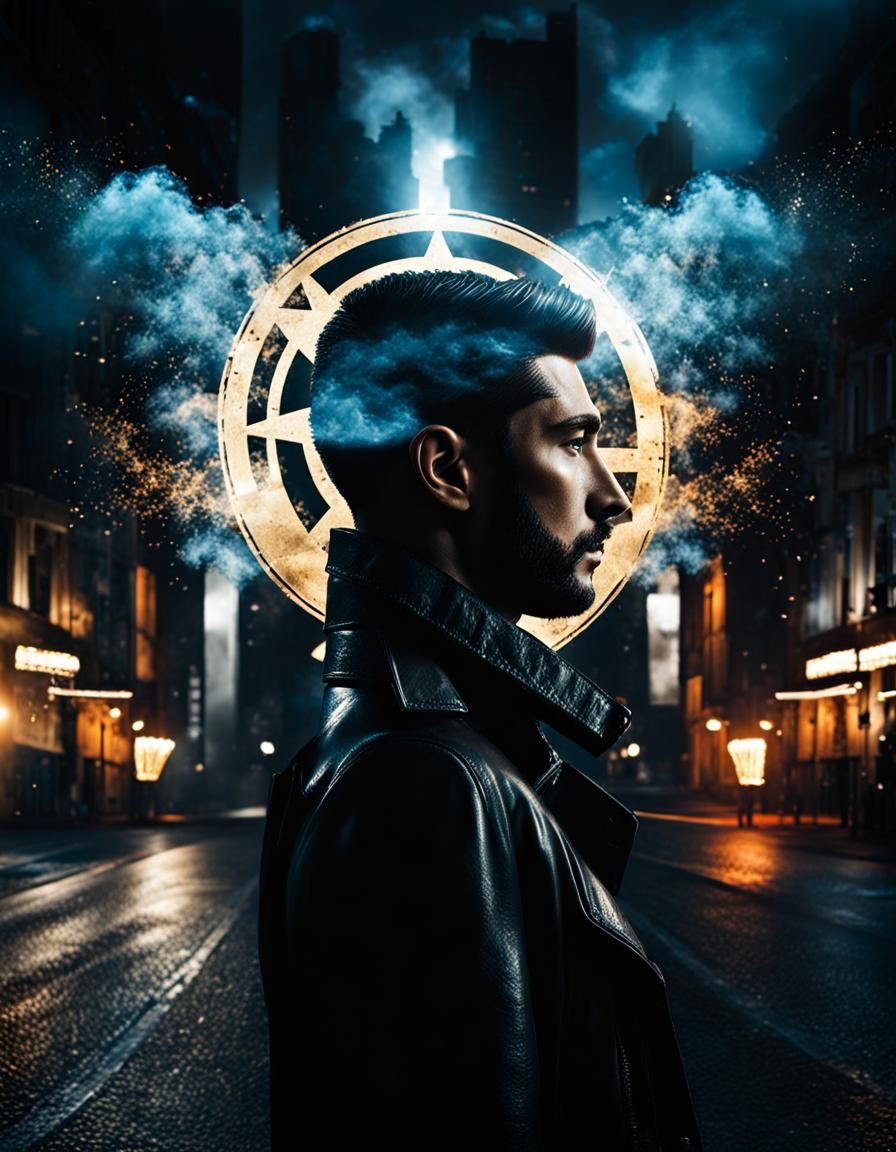 Anarchist Portrait in Double Exposure, Splash Art Style