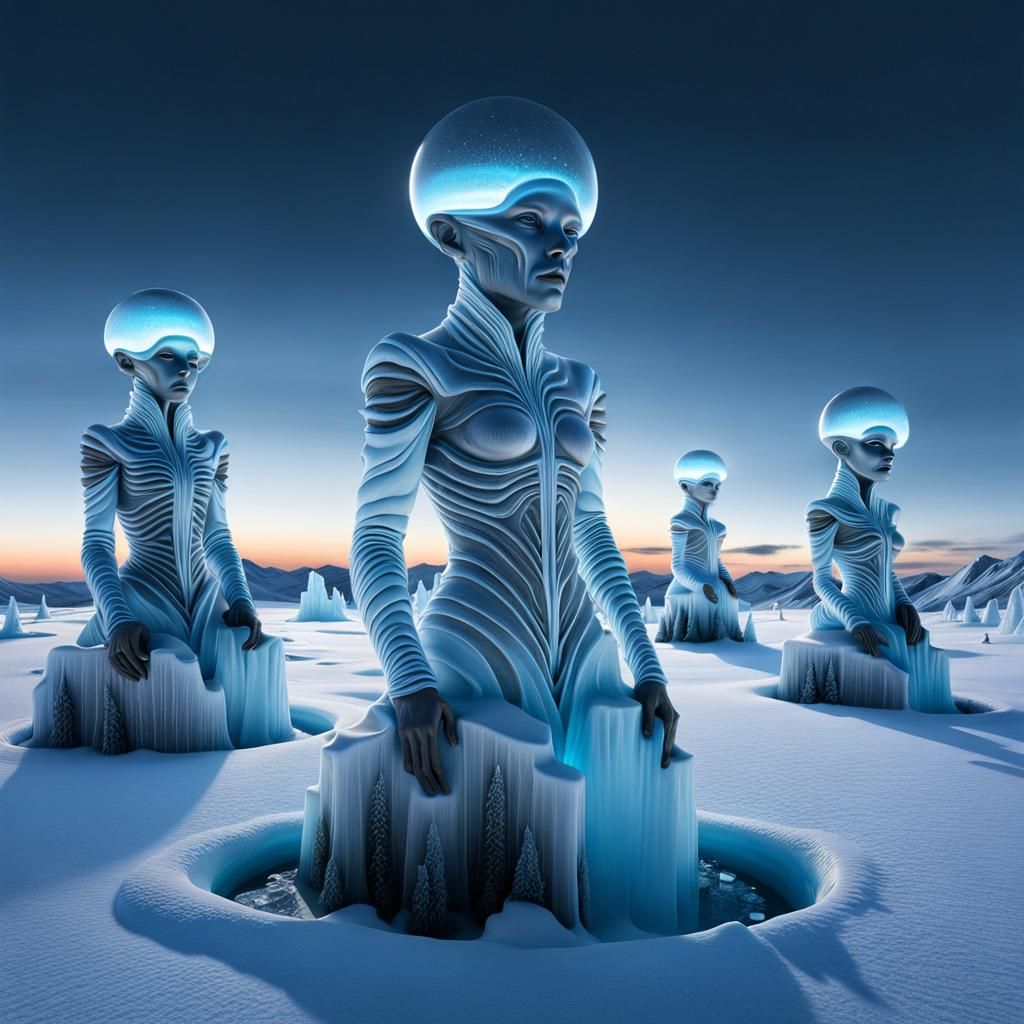 Eerie Alien Ice Sculpture in Dark Surrealism Style