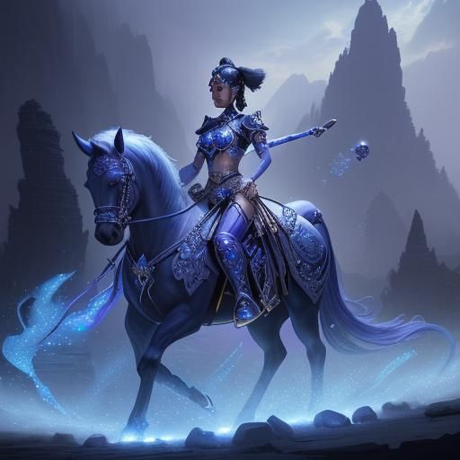 Diamond Jewel Warrior Princess on Horse: Fantasy Art