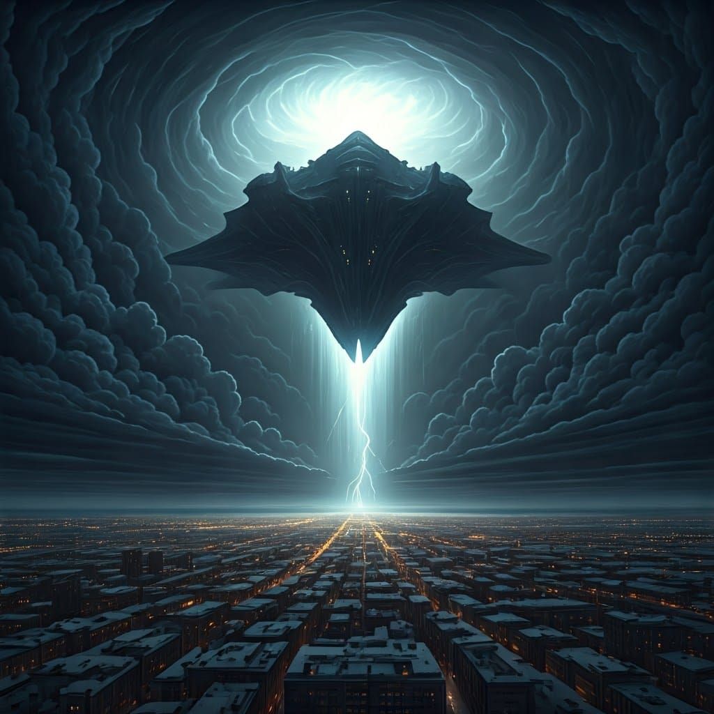 Ominous Alien Spaceship Emerges from Supermassive Storm