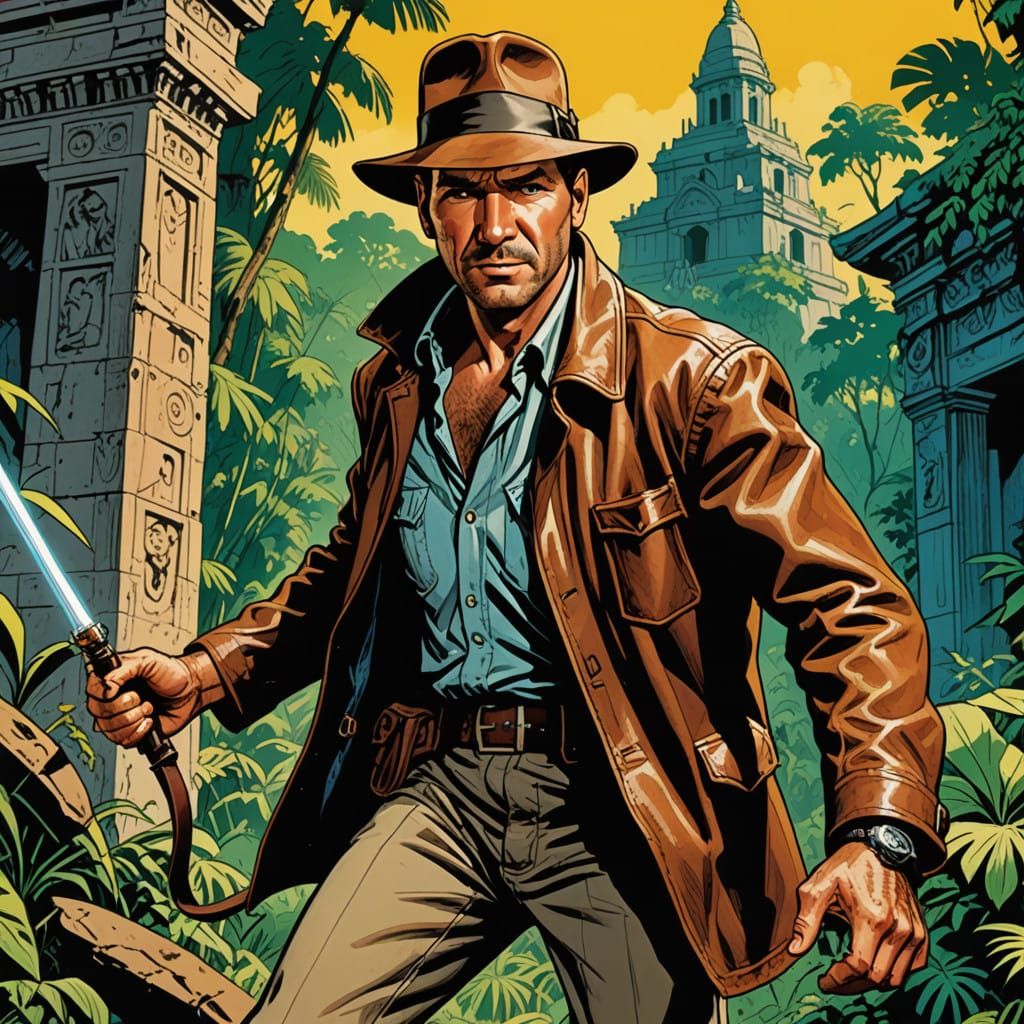 Indiana Jones in Dynamic Comic Book Style