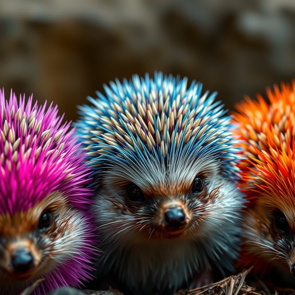 Colorful Realistic Hedgehogs in Photorealistic Style