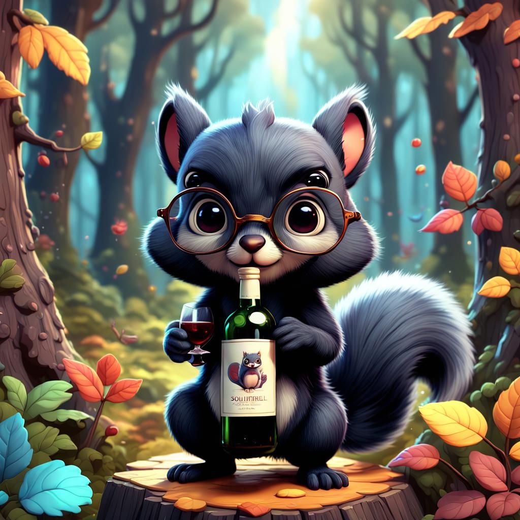 Squirrel enjoying a glass of wine