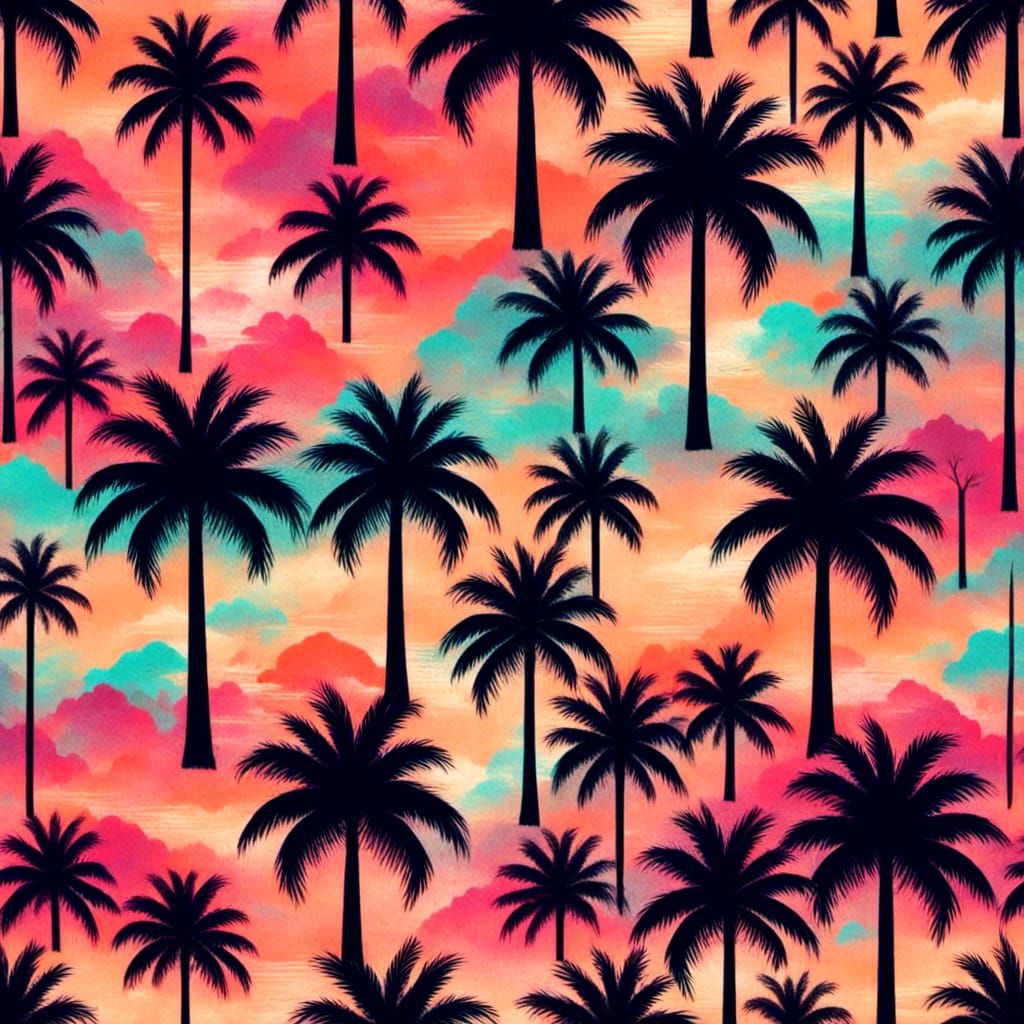 Palm Trees in Retro Sunset: Colorful AI Art