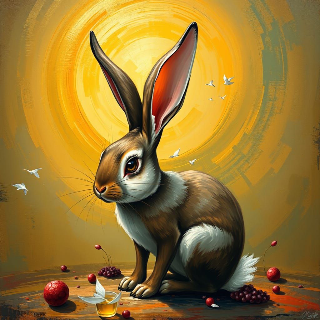Whimsical Surrealist Rabbit in El Greco's Golden Light