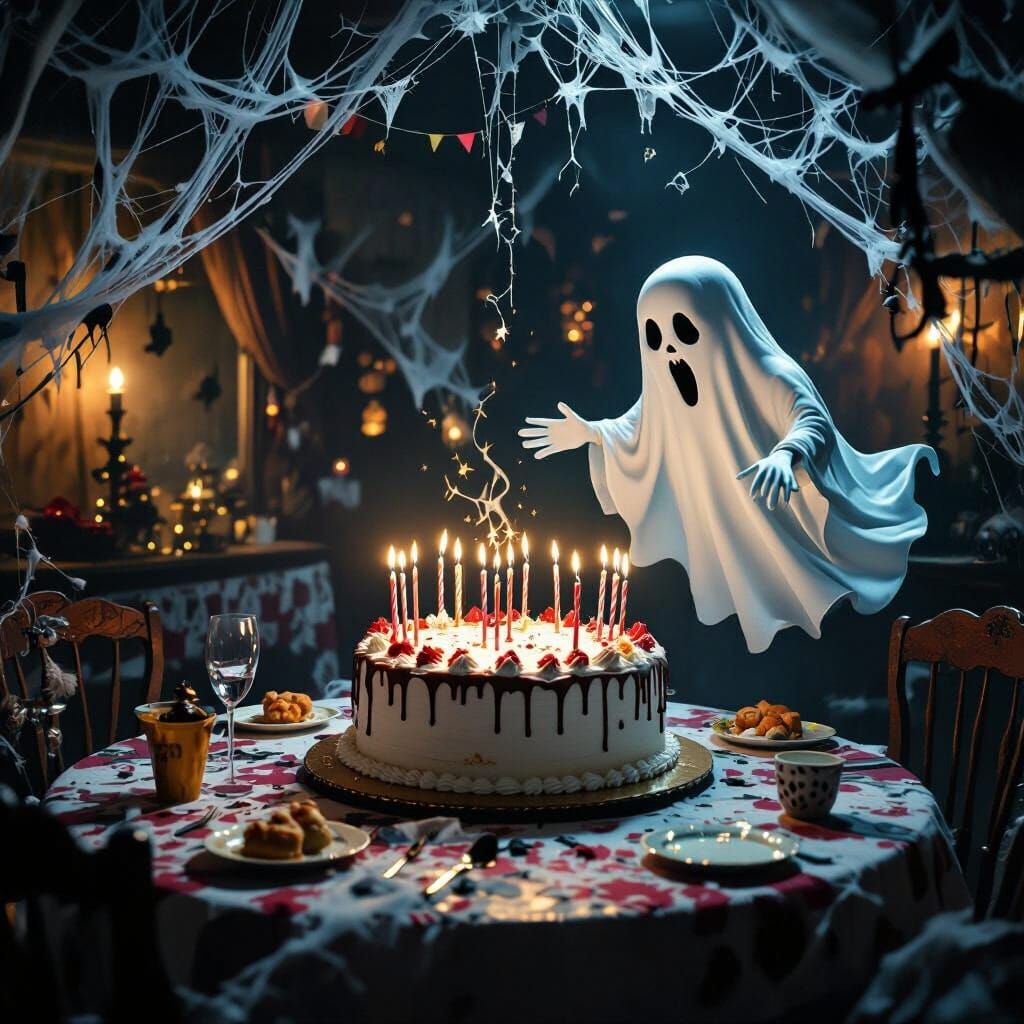 Spooky Birthday Celebration with Ghostly Figure