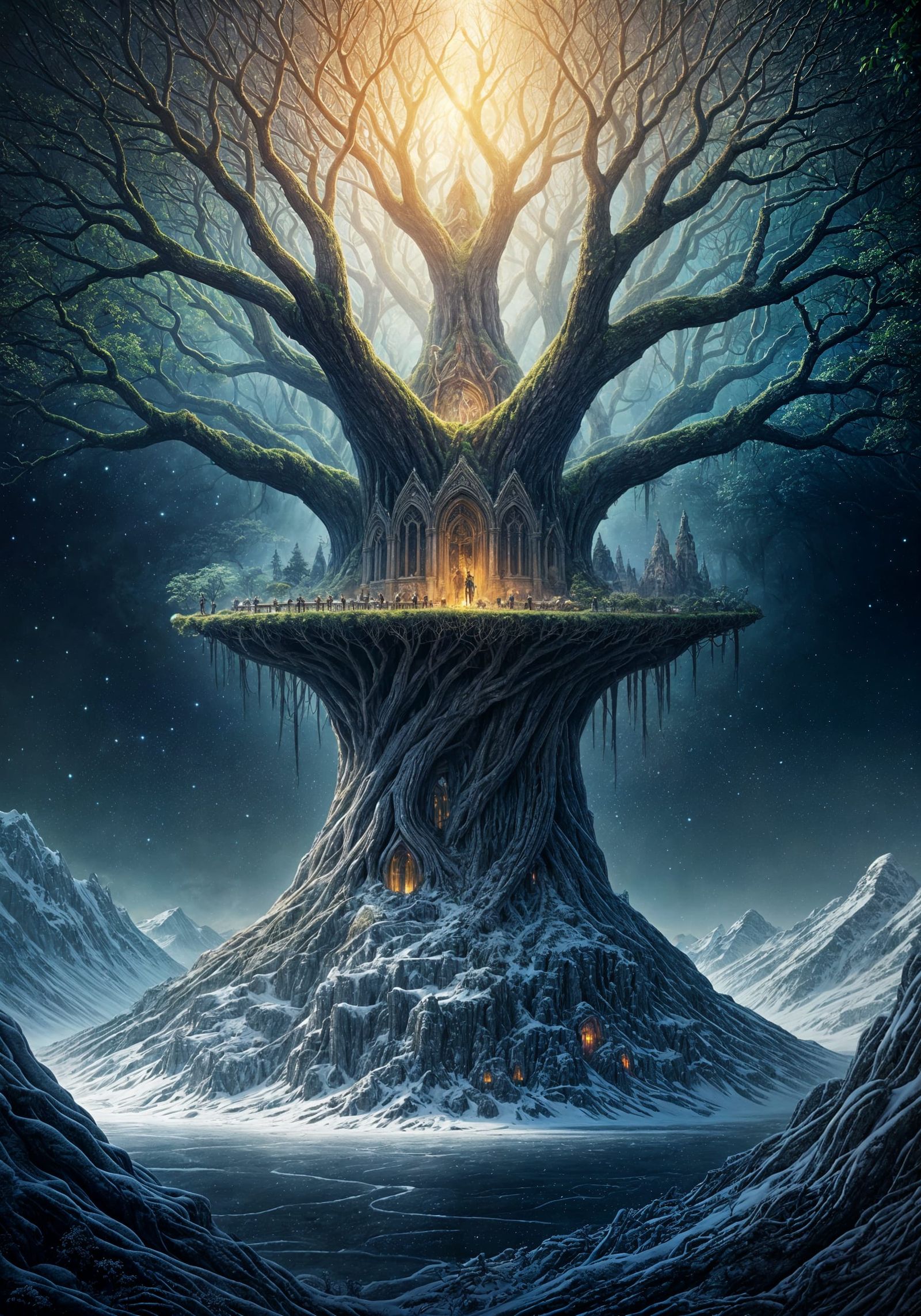 Cosmic World Tree in Norse Mythology Style