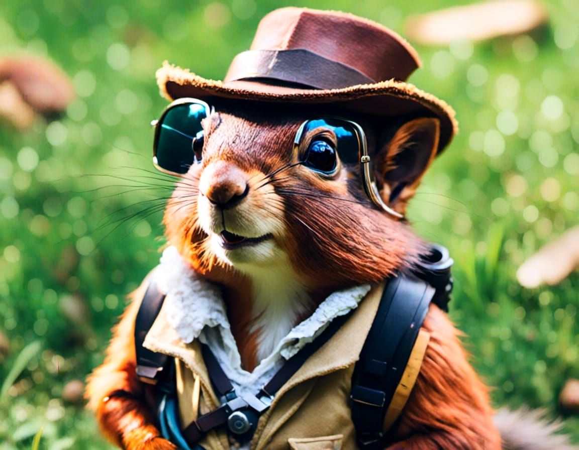 Squirrel as Indiana Jones on Boston Common