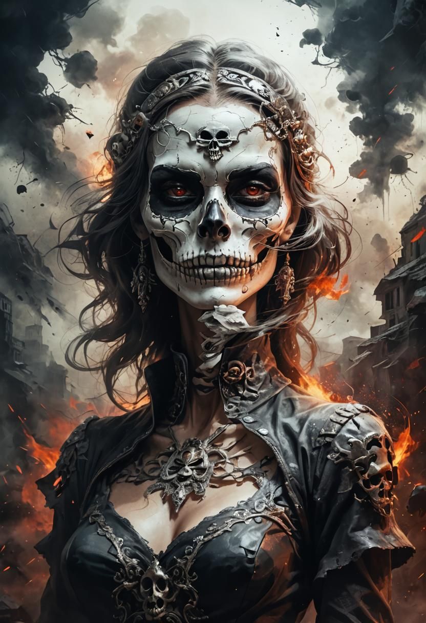 Surreal Skull-Faced Woman Portrait