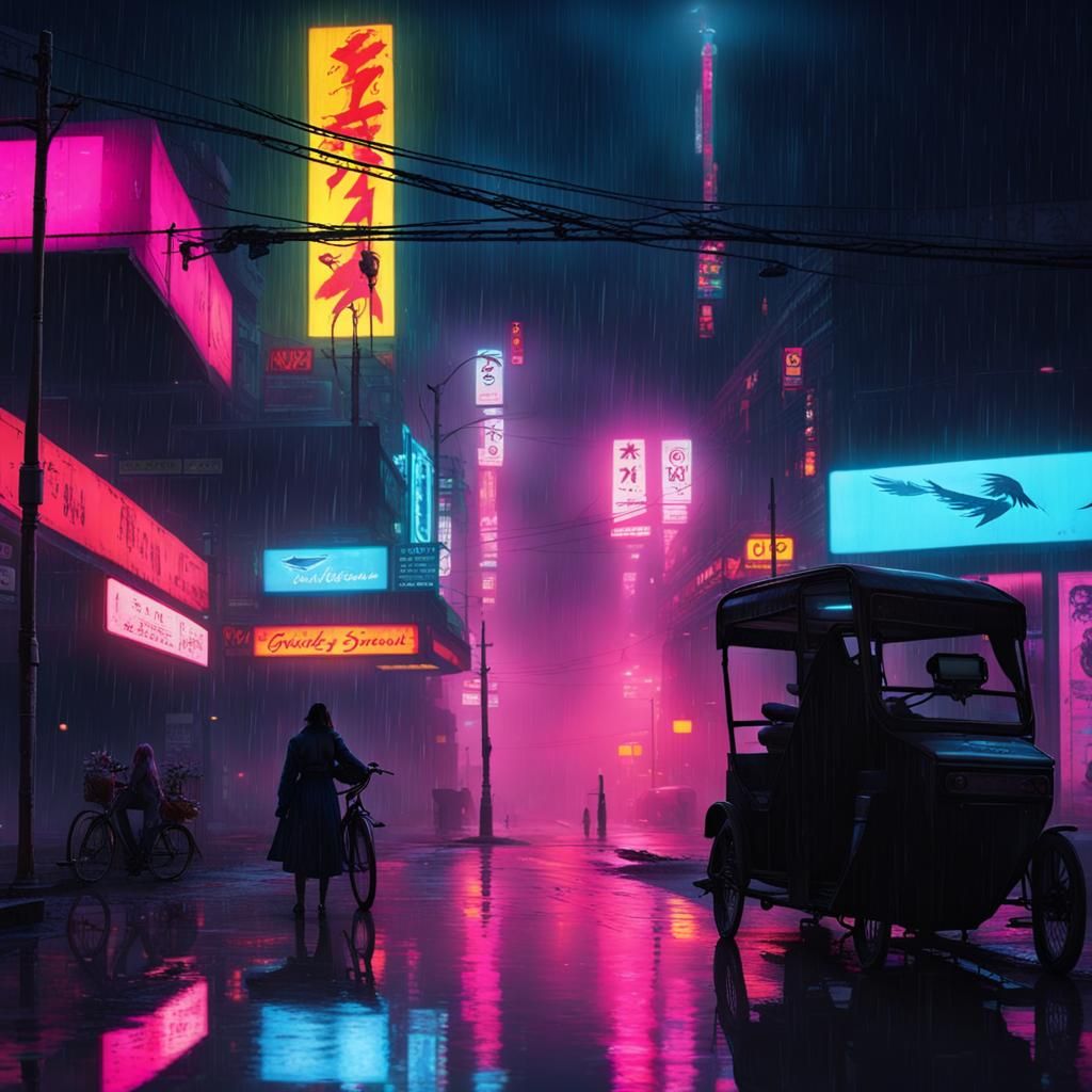 Birds Singing in Rainy Cyberpunk Dawn