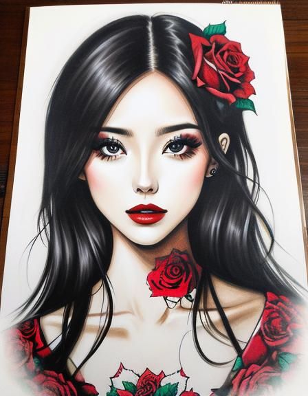 Rose Periorbital Makeup Portrait in Digital Art Style