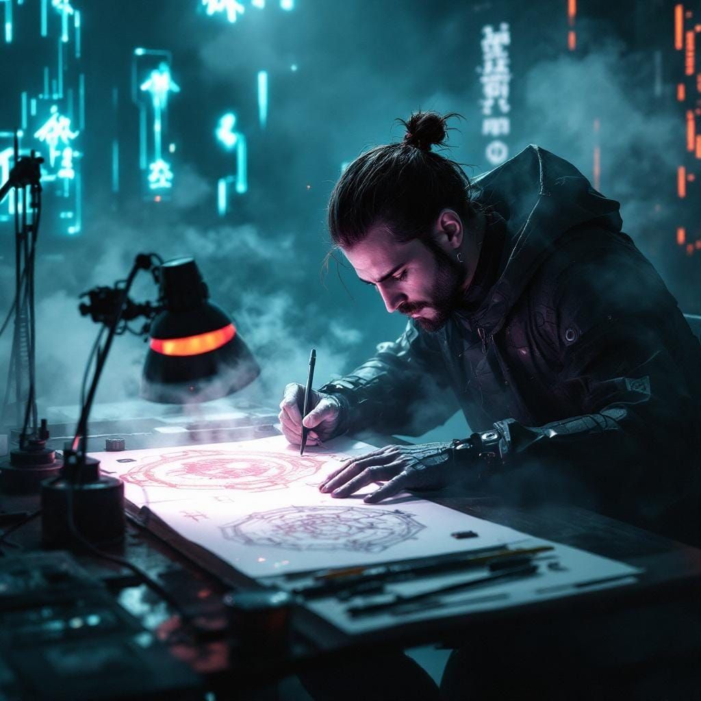 Cyberpunk Calligrapher Creates Futuristic Ink Portraits