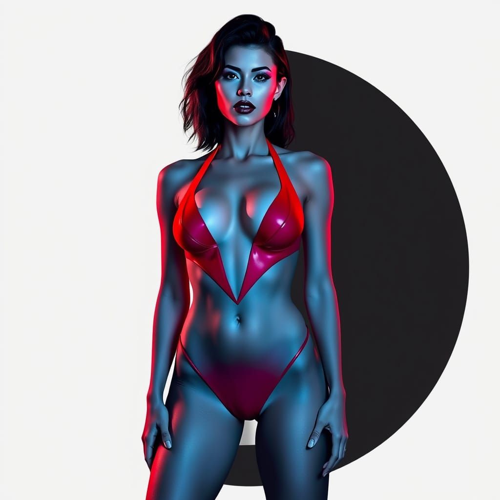 Woman in Geometric Bikini with Bauhaus Background