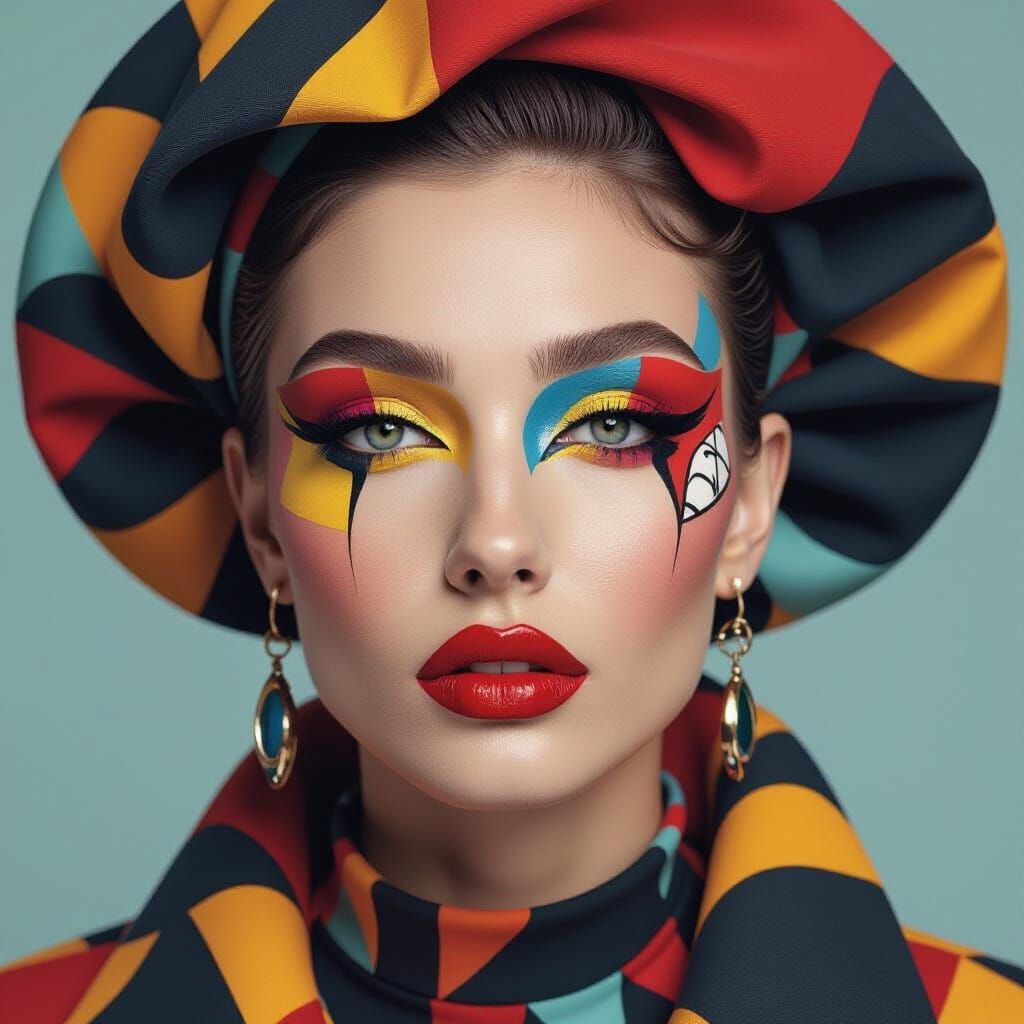 Fashion Model with Cubist Makeup and Art Patterns