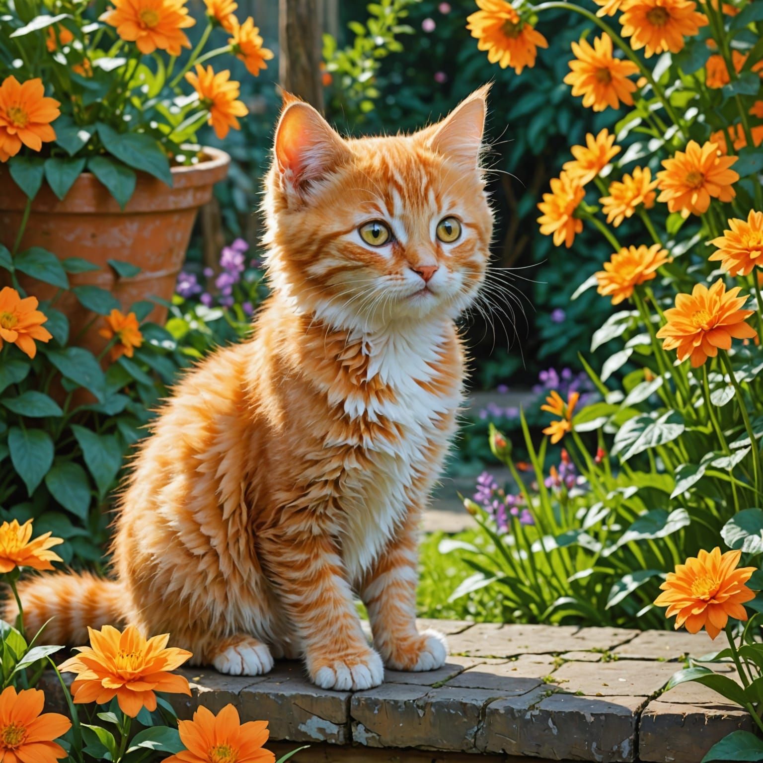 Whimsical Garden Scene in Anime Style