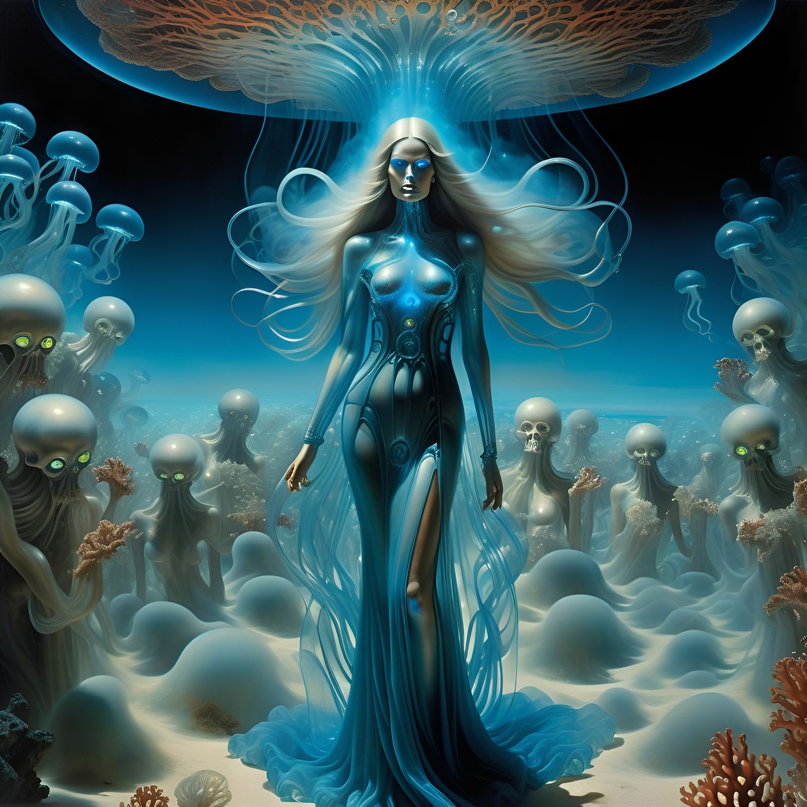 Bioluminescent Crystal Demon Emerges From Smoke