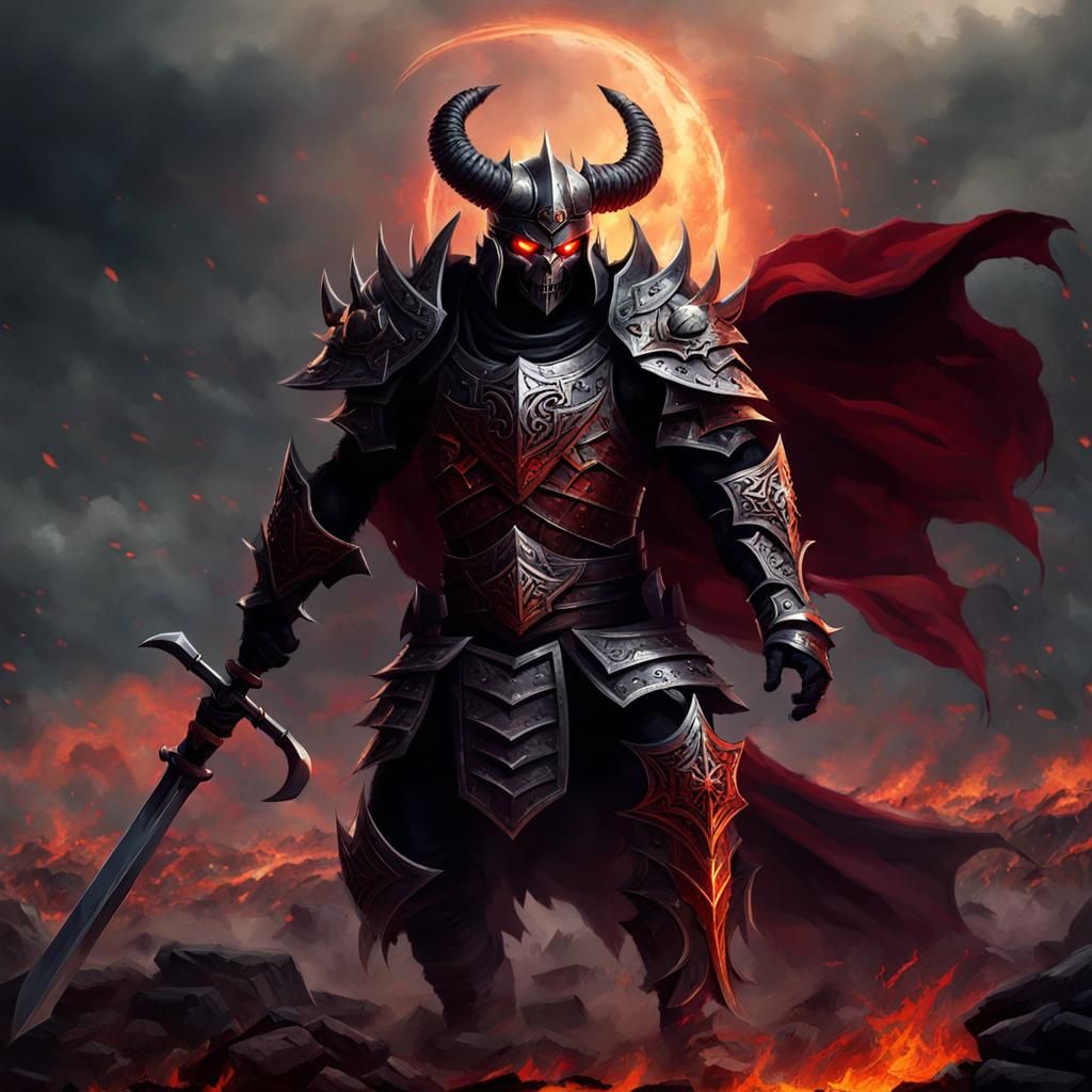 Fierce Demon Warrior on a Desolate Battlefield