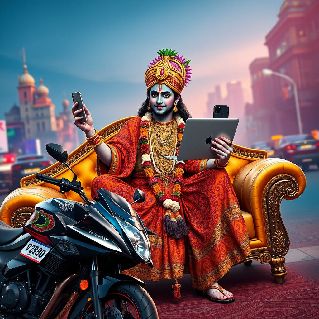 Krishna in Indian Cityscape as Digital Matte Painting