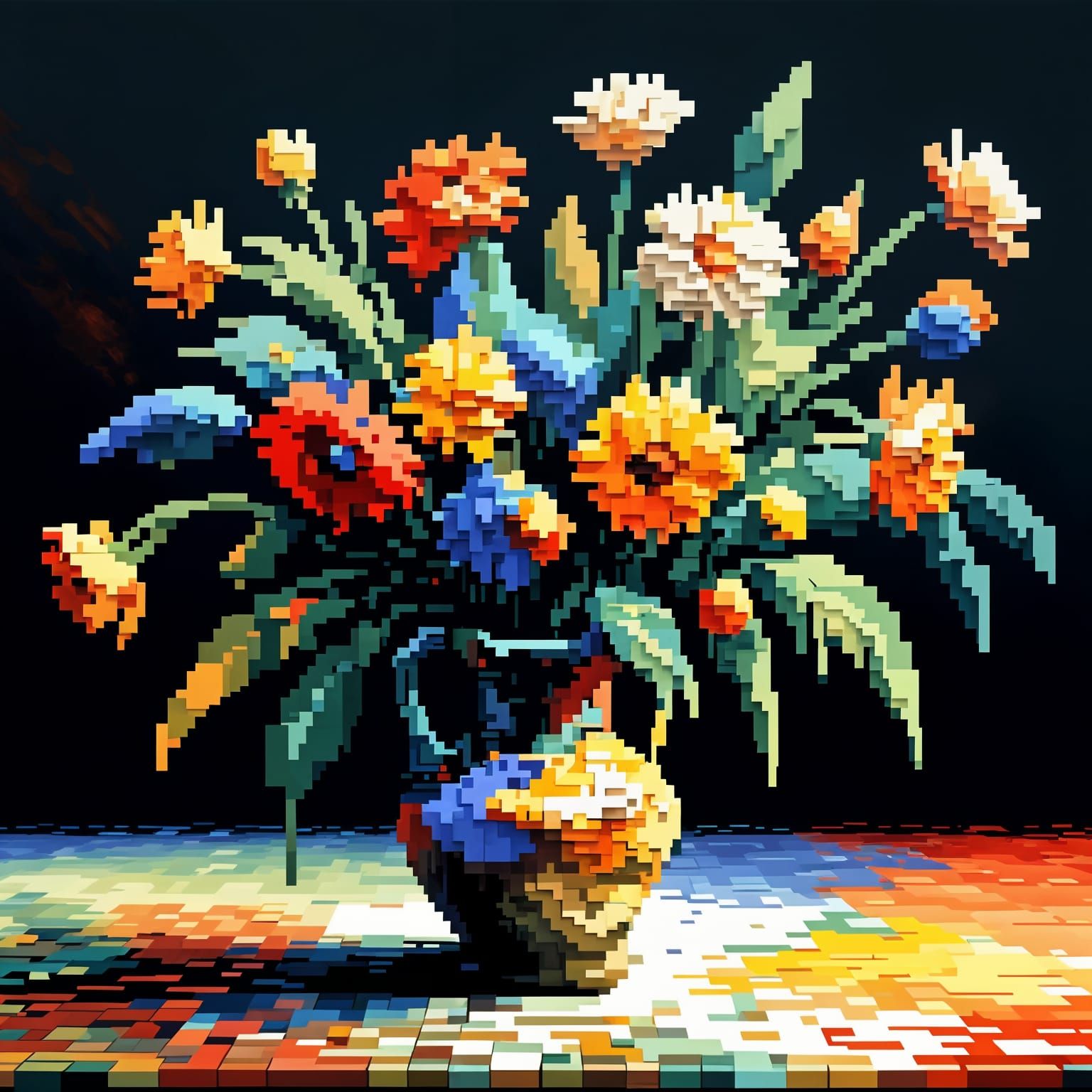 nature morte pixel thrust Claude Monet couleurs chaudes pixe...