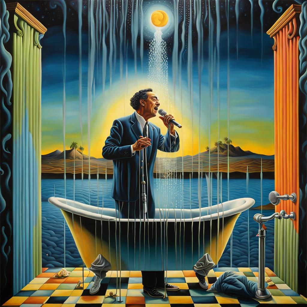 Man Singing at Moonrise: Surreal Oil Painting