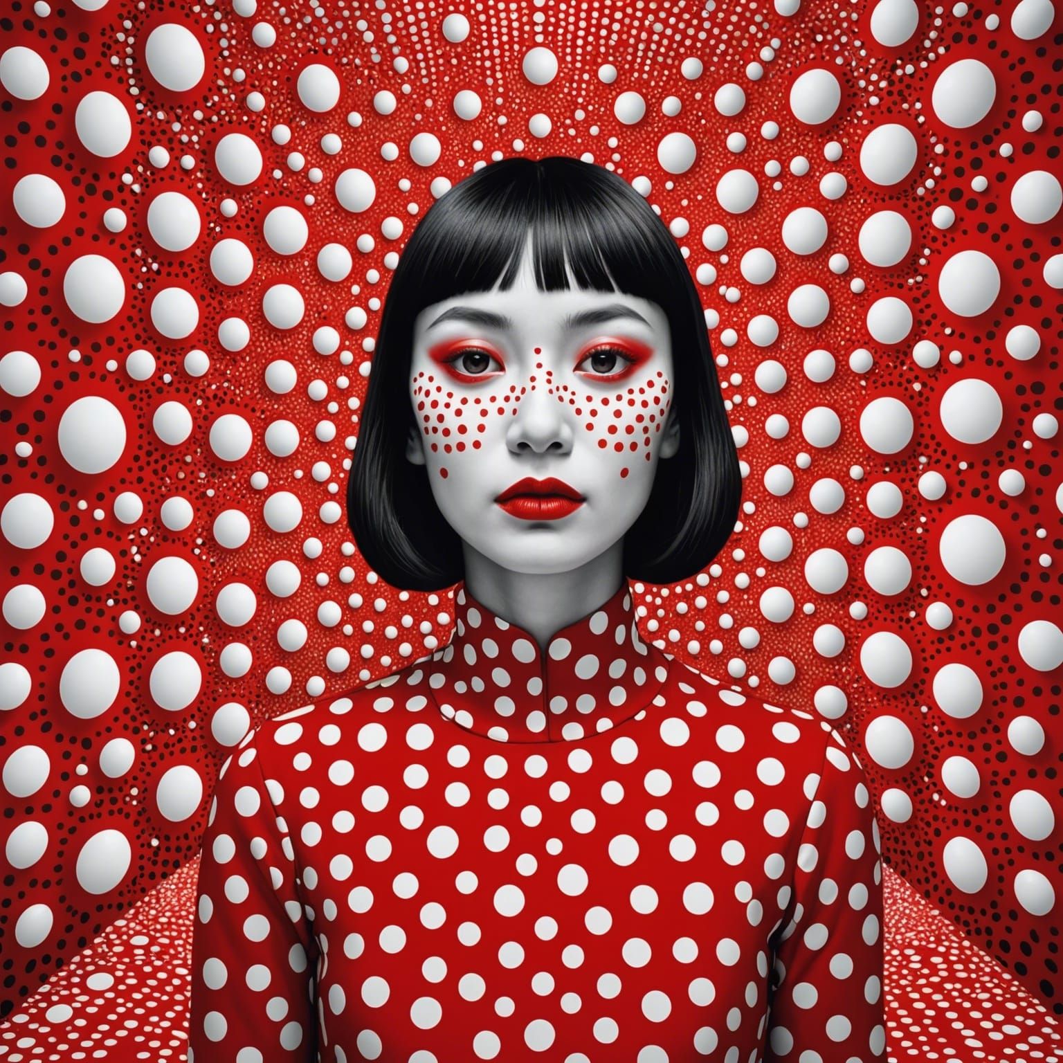 Hypnotic Polka Dot Optical Illusion in Kusama Style