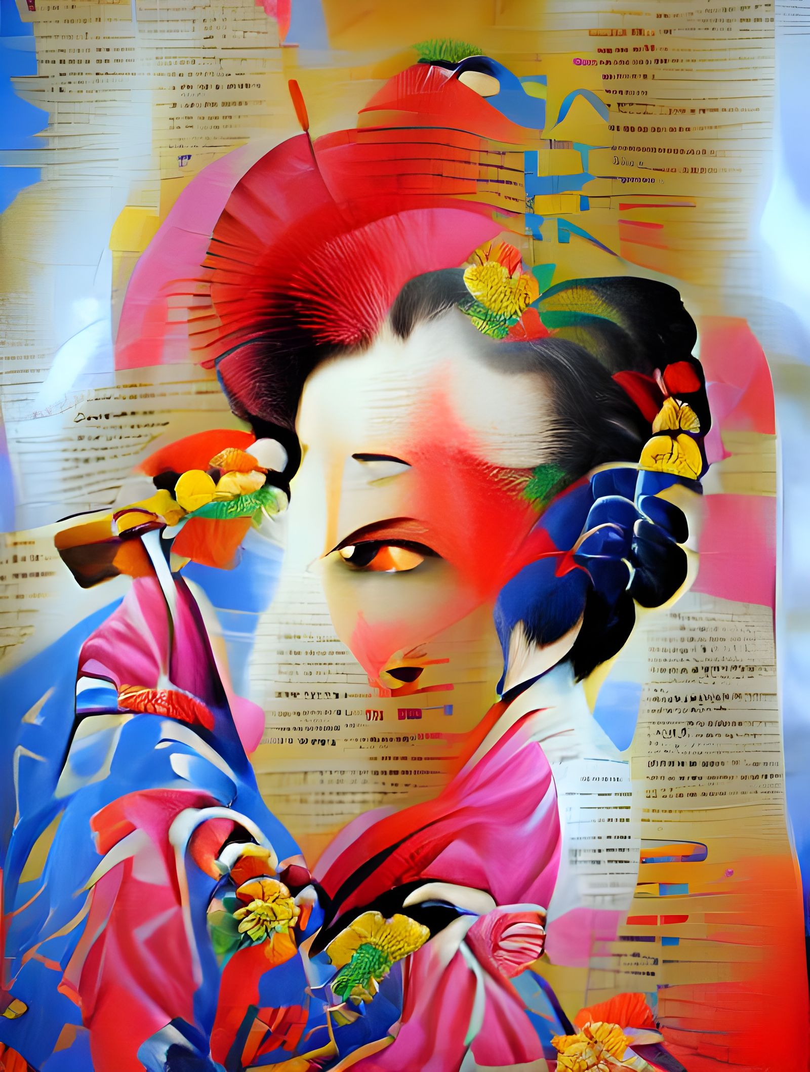 Ancient Japanese Geisha Art colourful poster art
