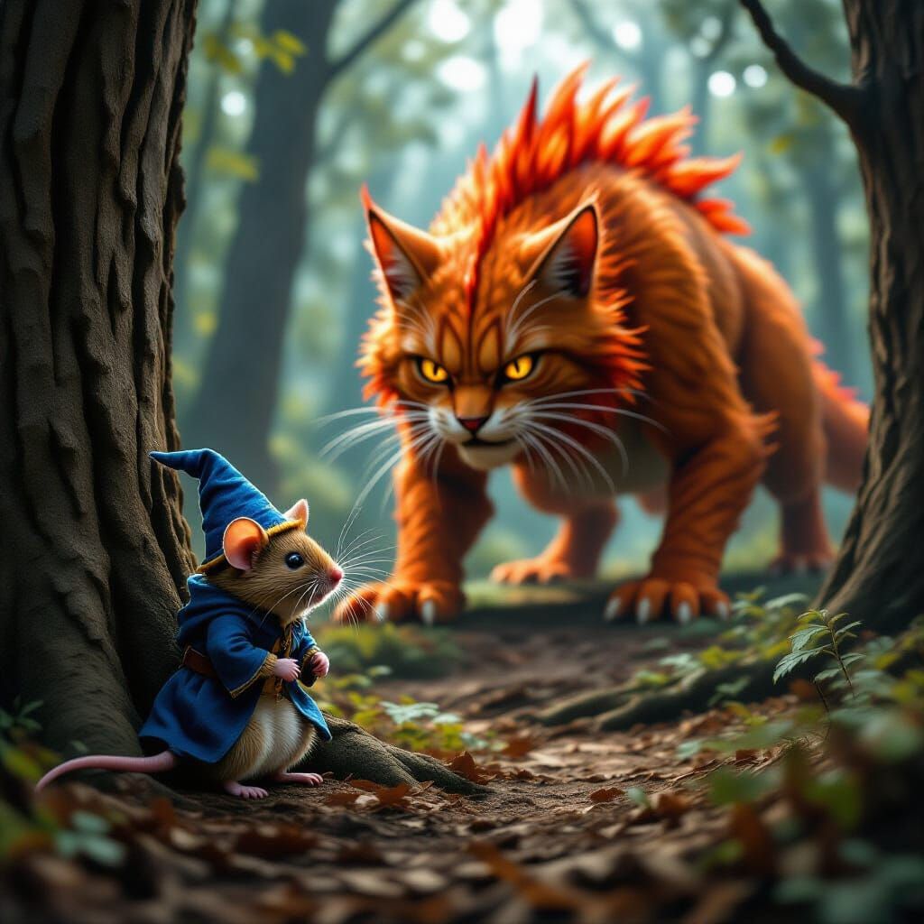 Mouse Wizard's Terror: Fire Dragon in Haunted Woods