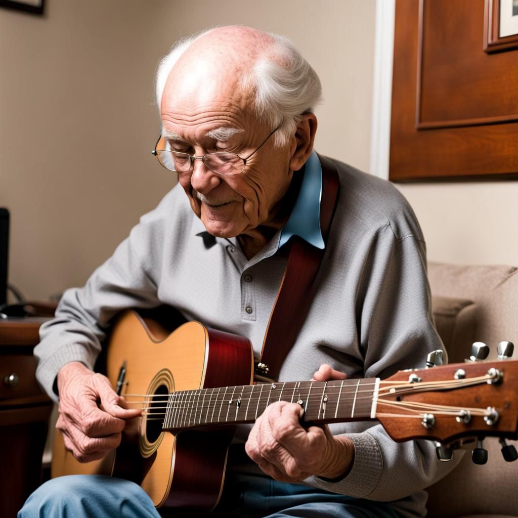 Grandfather Plays Guitar in Intimate Portrait