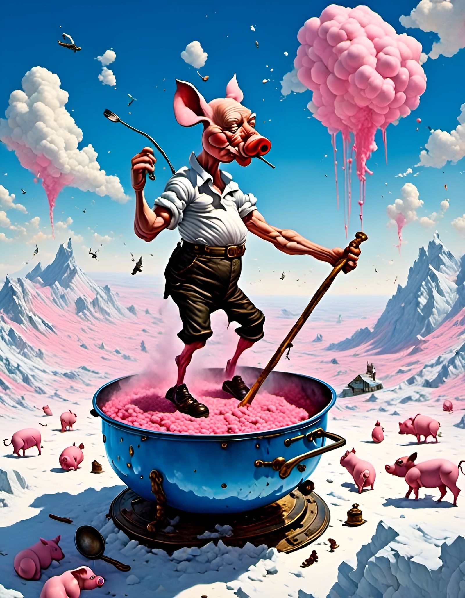 Popeye's Surreal Flight with Pigs and Fondue