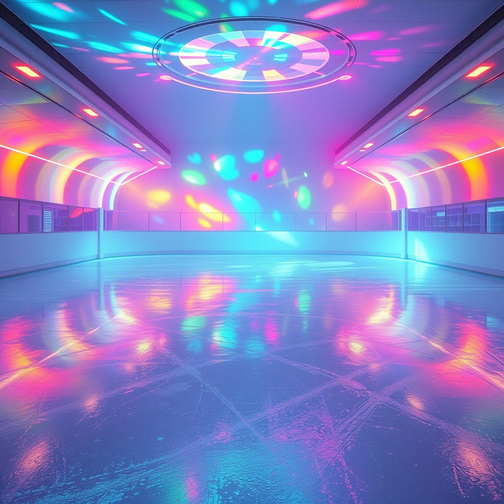 Futuristic Ice Rink with Disco Lights, Hyperrealistic