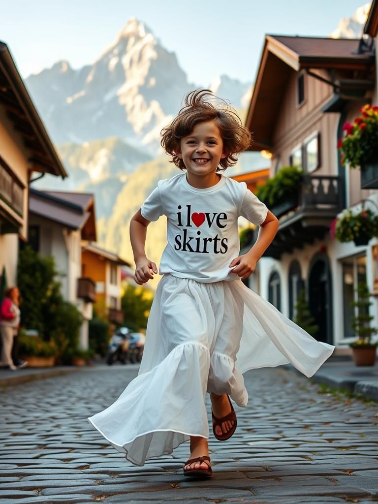 Boy in Maxi Skirt Runs Through Austrian Town