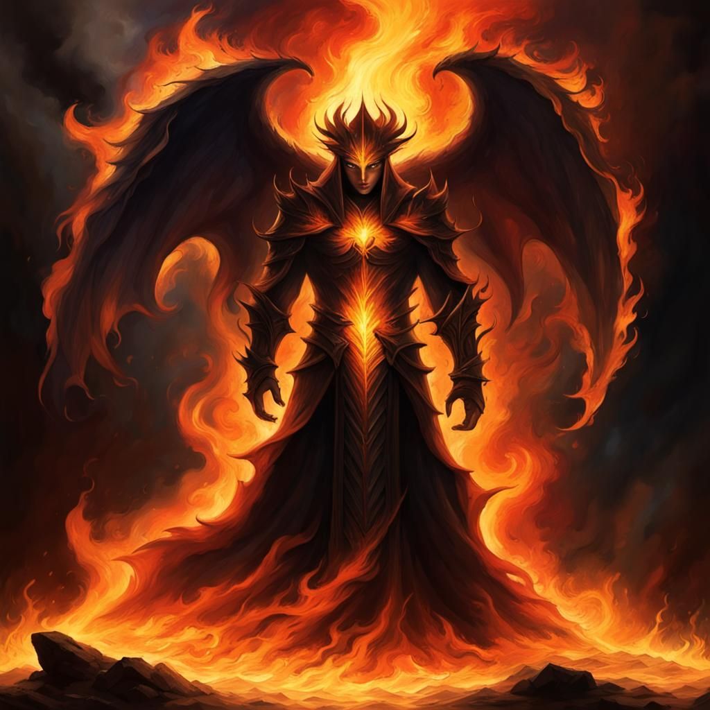Mysterious Figure Erupts from Flames in Dark Ambiance