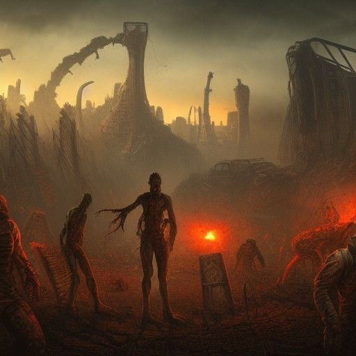 Radioactive Wasteland Survivor Fighting Undead Monsters