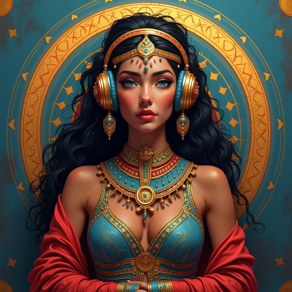 Amazigh Warrior Woman with Headphones in Fantasy Art