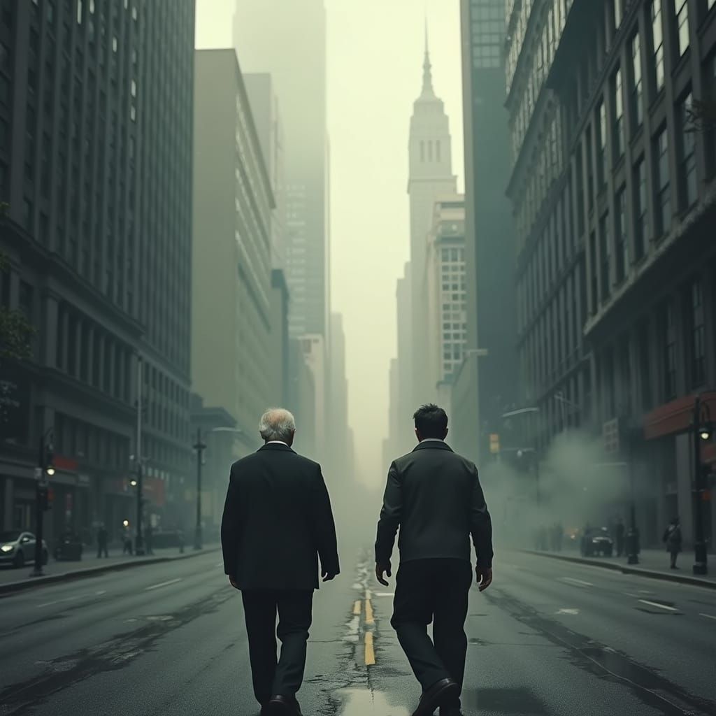 Men Walk Through Smoky City Streets in Cinematic Style