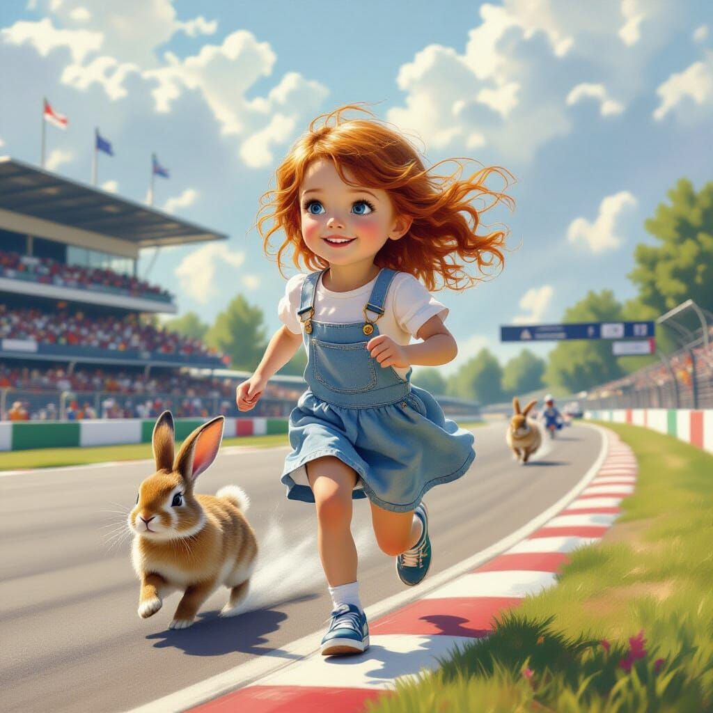 Girl and Rabbit Race in Dreamscape Style