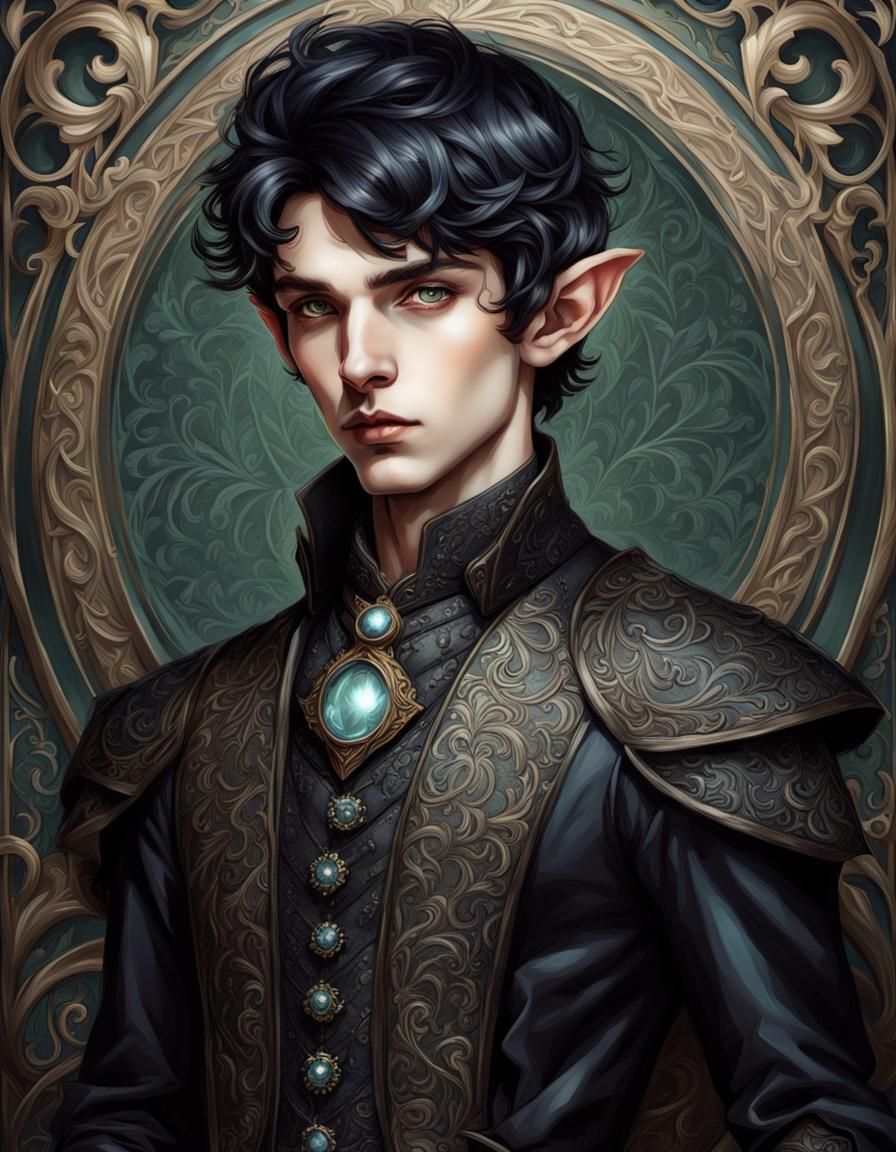 Victorian Art Nouveau Elf Boy Portrait