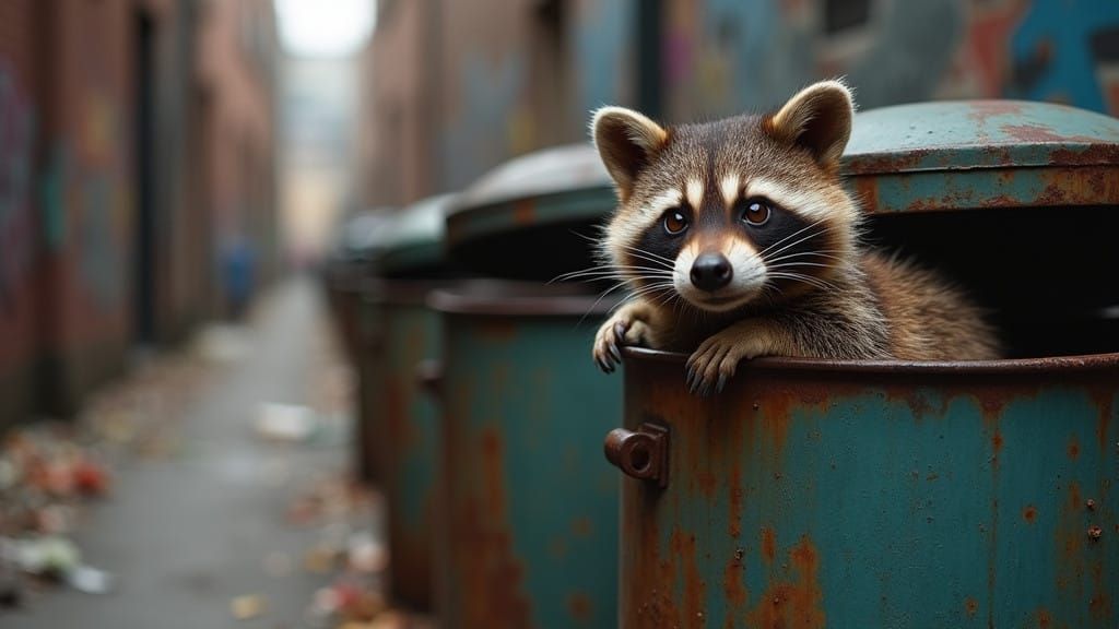 Rusty Alleyway Sanctuary for a Curious Trash Panda