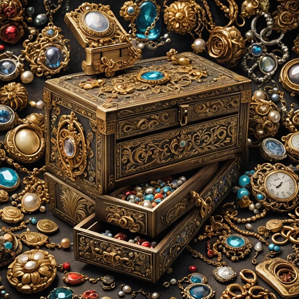 Hyperrealistic Jewelry Box for Decoupage with Intricate Deta...