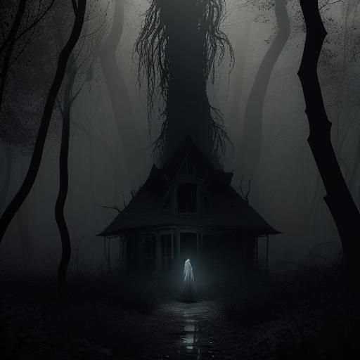 Eerie Ghost in Forest Under Full Moon