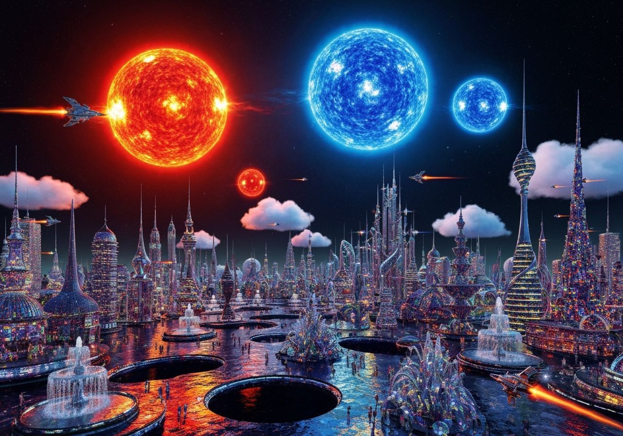 background and lighting to show multiple giant detailed suns...