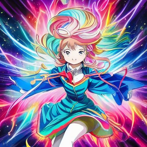 Anime Tarot Reader with Phoenix Ribbons and Sparkles