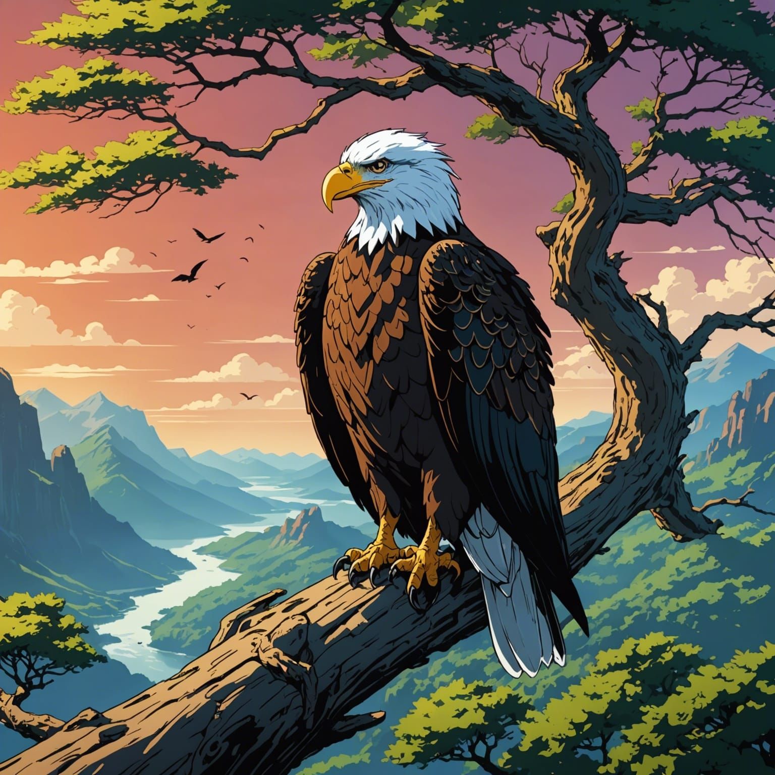 Eagle Tree in Anime Style, Cel-Shaded