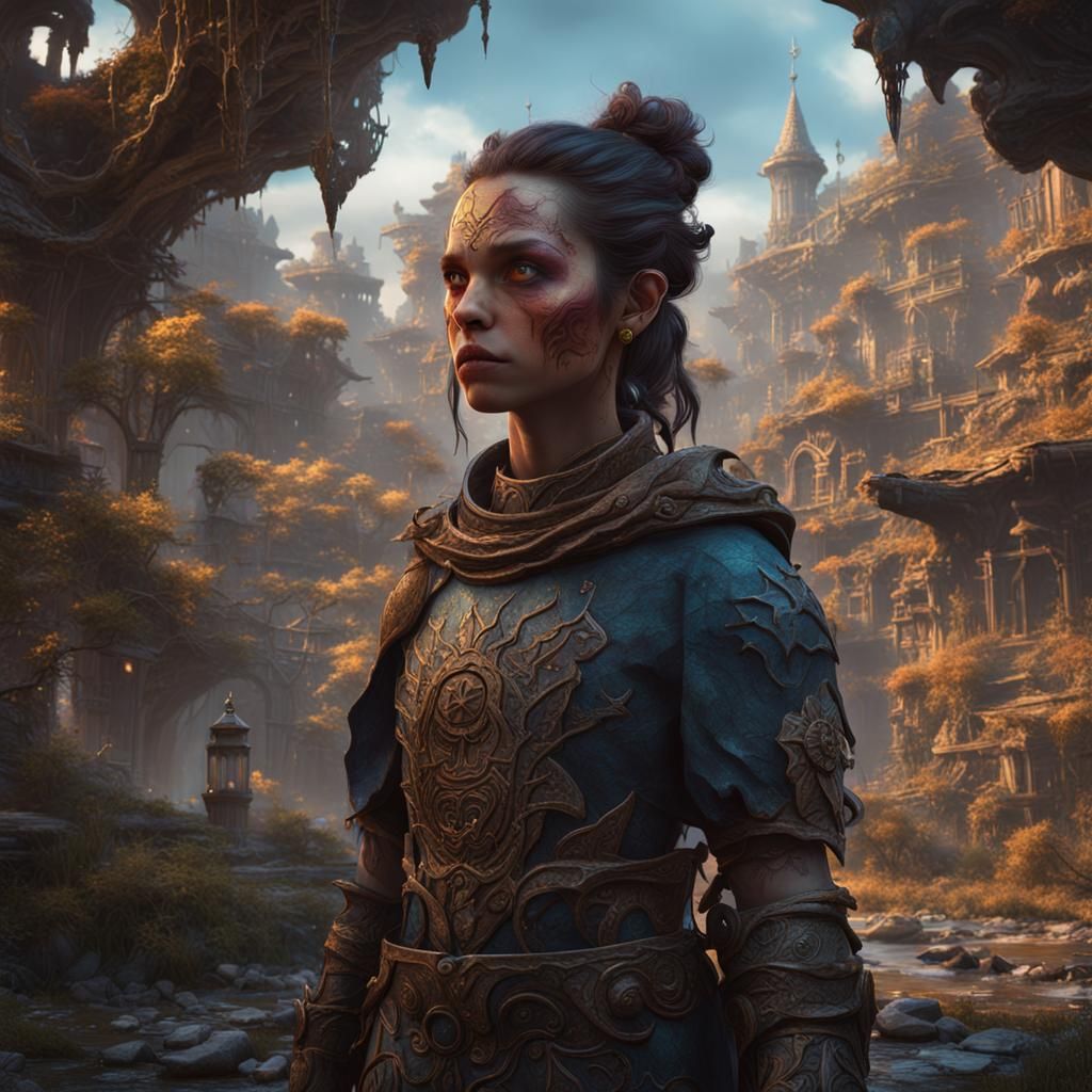 Unattractive Girl in Detailed Matte Painting