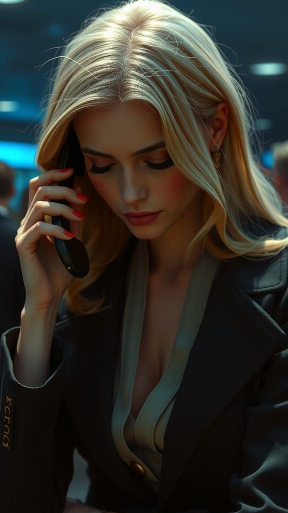 Elegant Woman Listening on Phone in Realistic Style