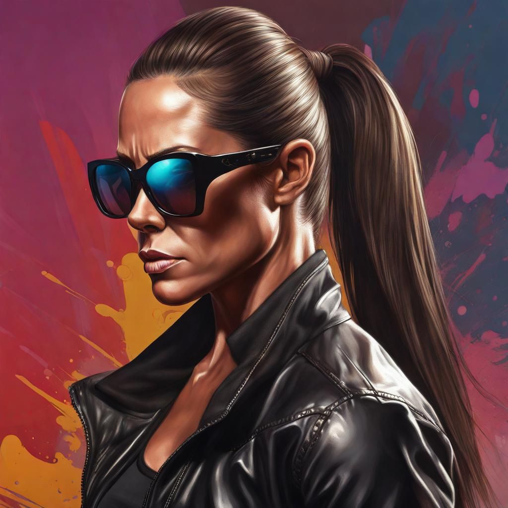 Hyperrealistic Splash Art of Muscular Woman with Ponytail