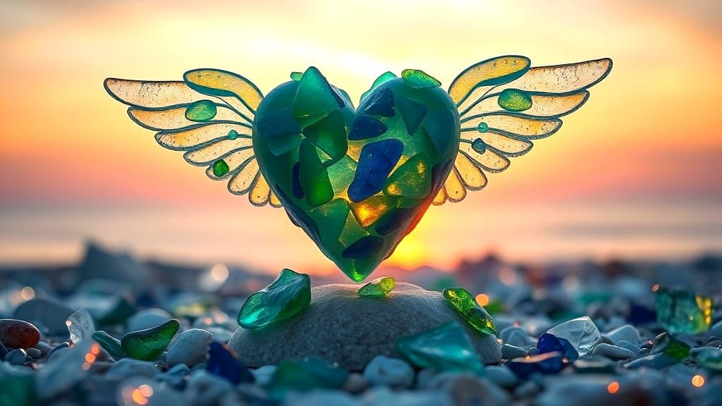 Sea Glass Heart Sculpture at Dawn