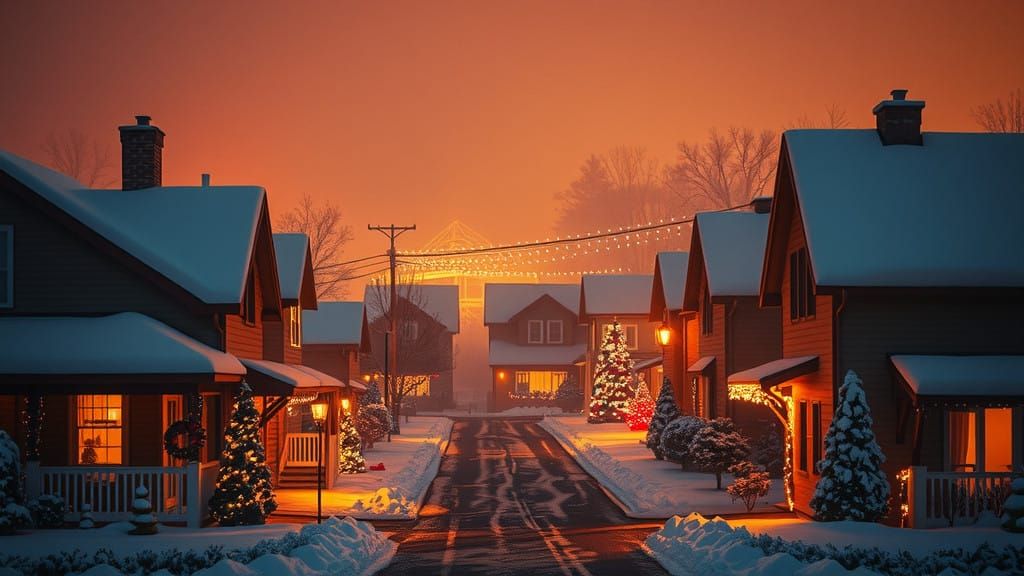 Golden Glow of Nostalgic Christmas Suburbs